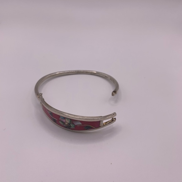 Vintage Mexico Alpaca silver pink shell inlay bangle - Picture 5 of 6